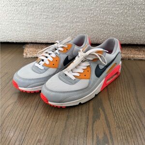 Nike Air Max 90 Gray with Orange and Red Accents